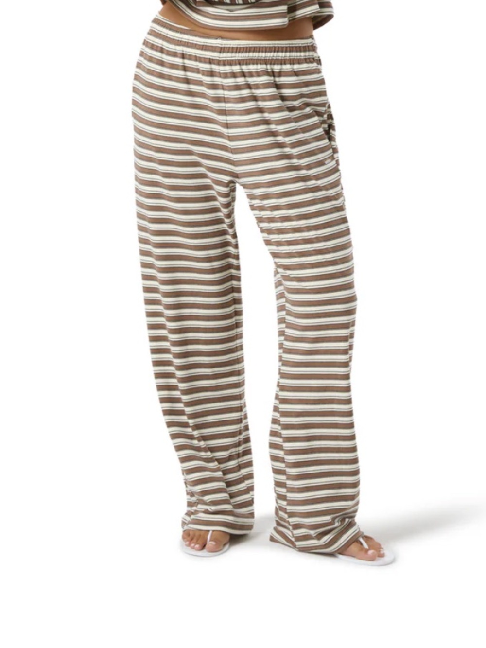 sisters and seekers Striped Drawstring Lounge Pants - Brown & Cream m